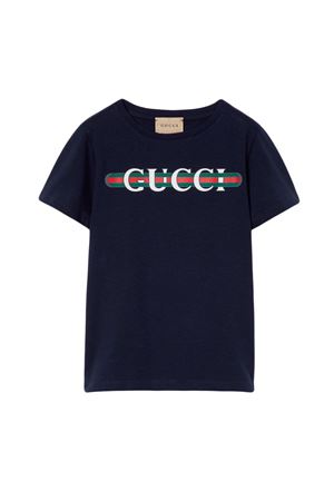 tshirt in cotone blu GUCCI KIDS | 561651XJGPI4392